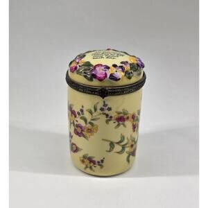 Bombay Floral Porcelain Candle Jar Yellow Trinket Box Quote Decor